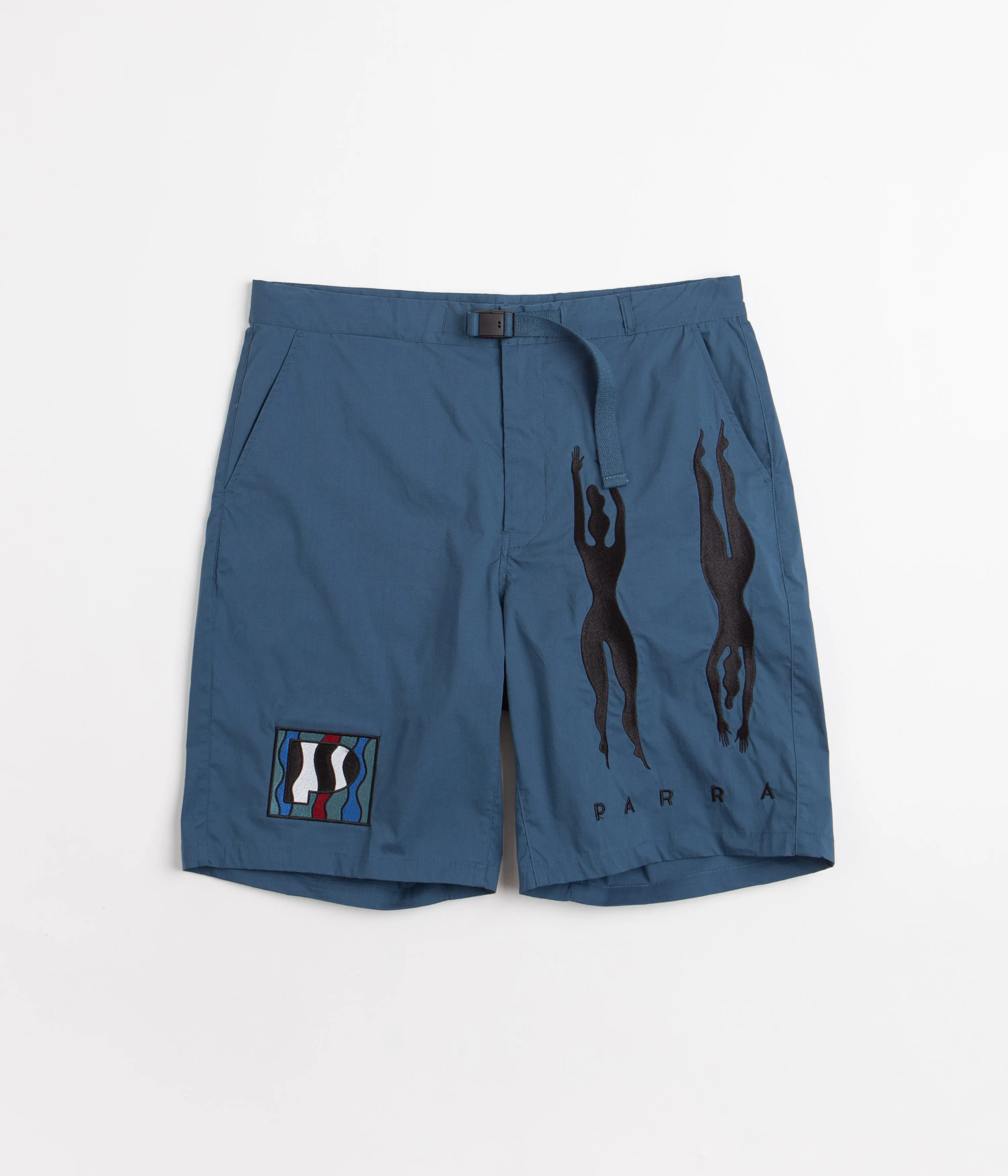 by Parra Zebra Striped P Shorts - Teal denim material Preppy Style