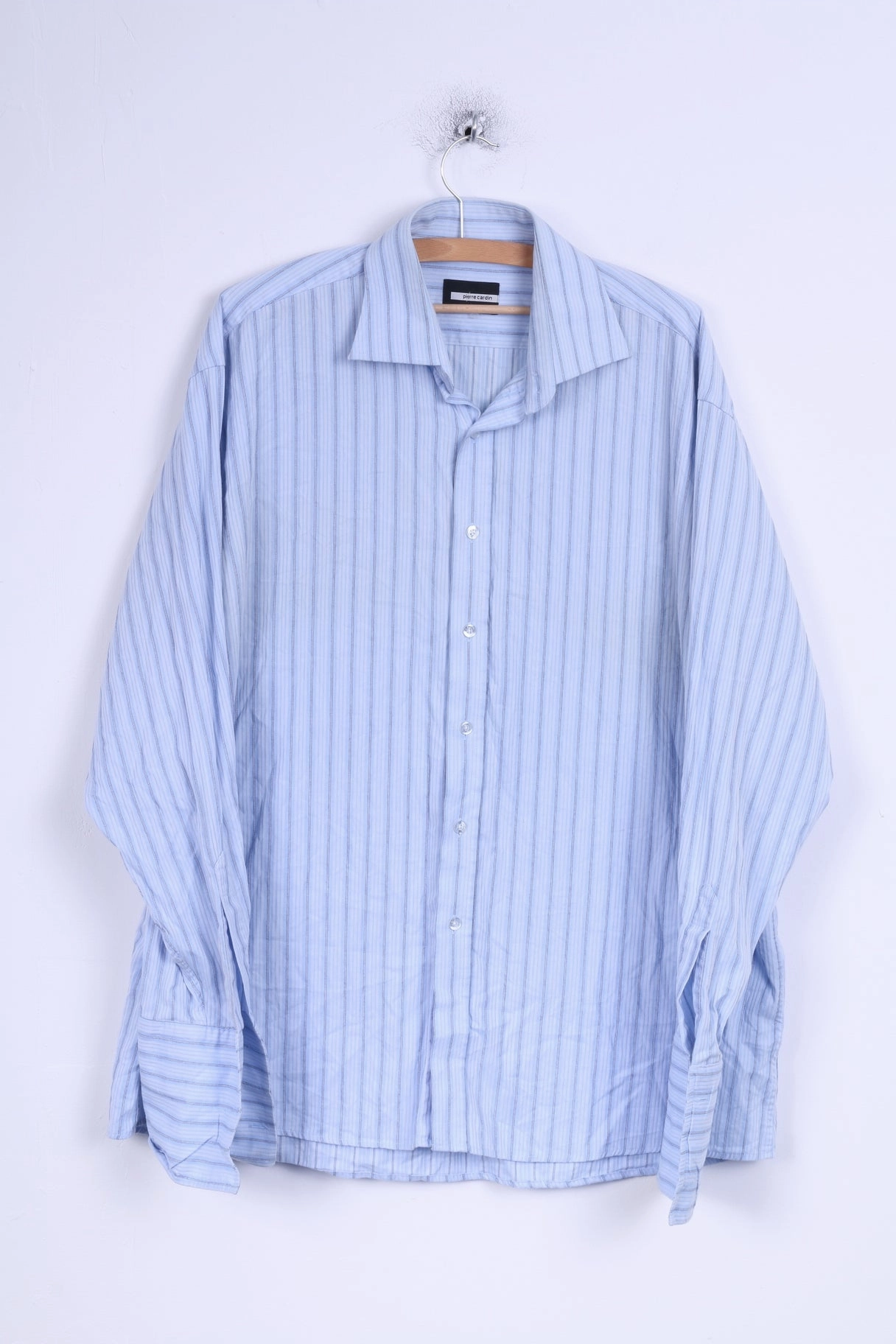 Pierre Cardin Mens 17 43 XL Casual Shirt Blue Cuffs Striped Cotton Detailed Buttons Wrinkle Resistant Finish Spring Collection