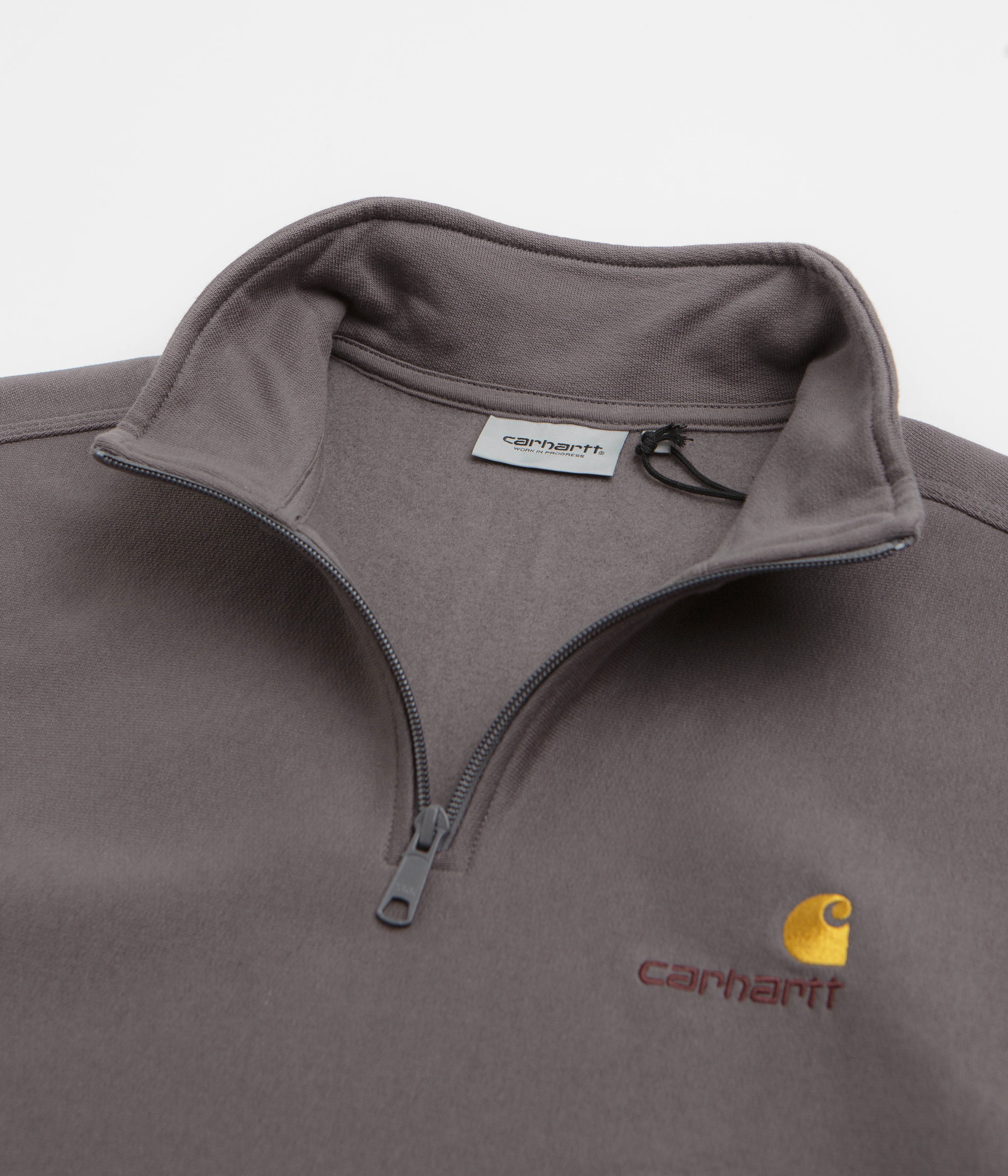 product cycling suitability Layered Fit Carhartt Half Zip American Script Sweatshirt - Porphyry