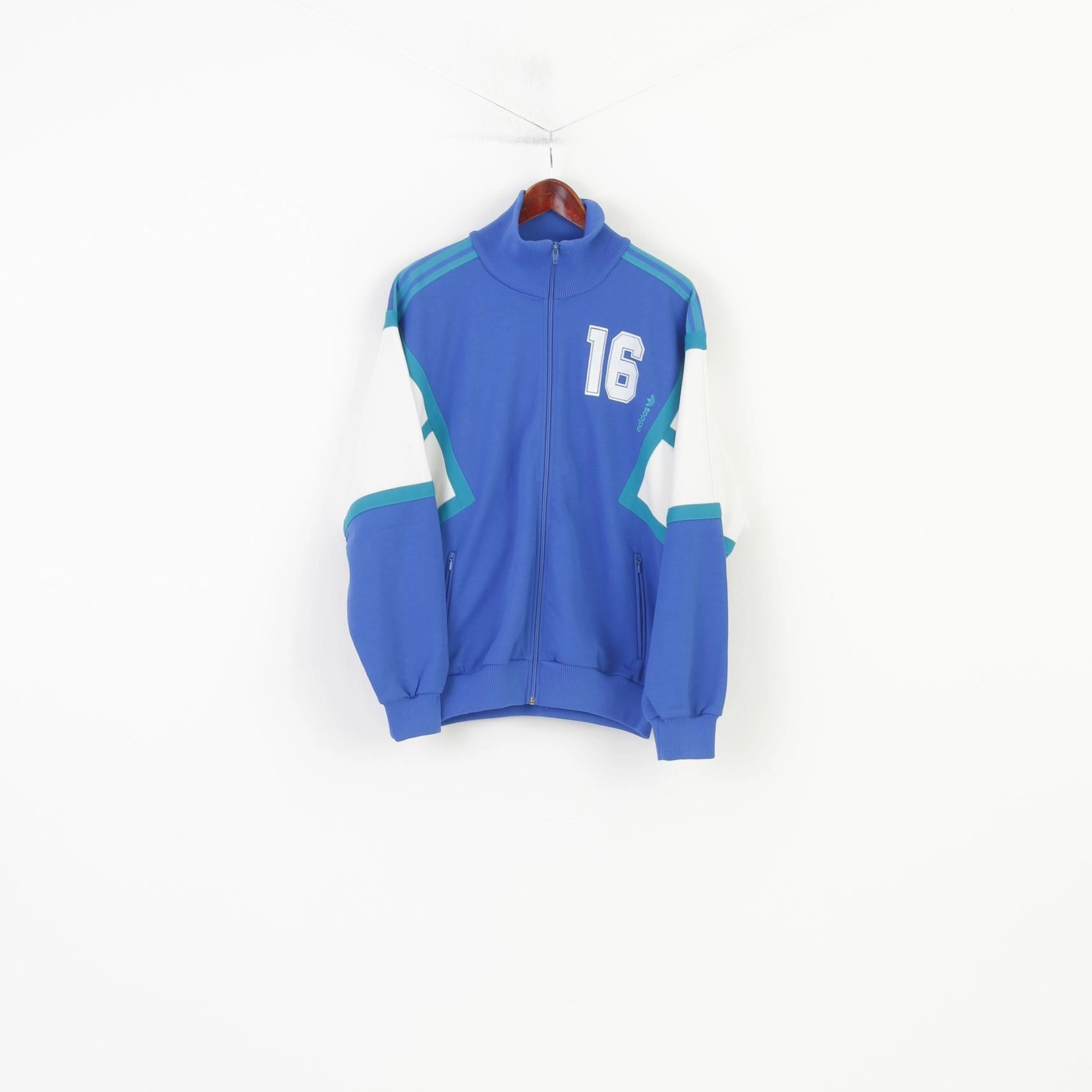 Buttoned Contrast Trim Adidas Men 7 L 180 Sweatshirt Blue ESV West Loma-Sport Nurnberg Vintage Zip Up Top