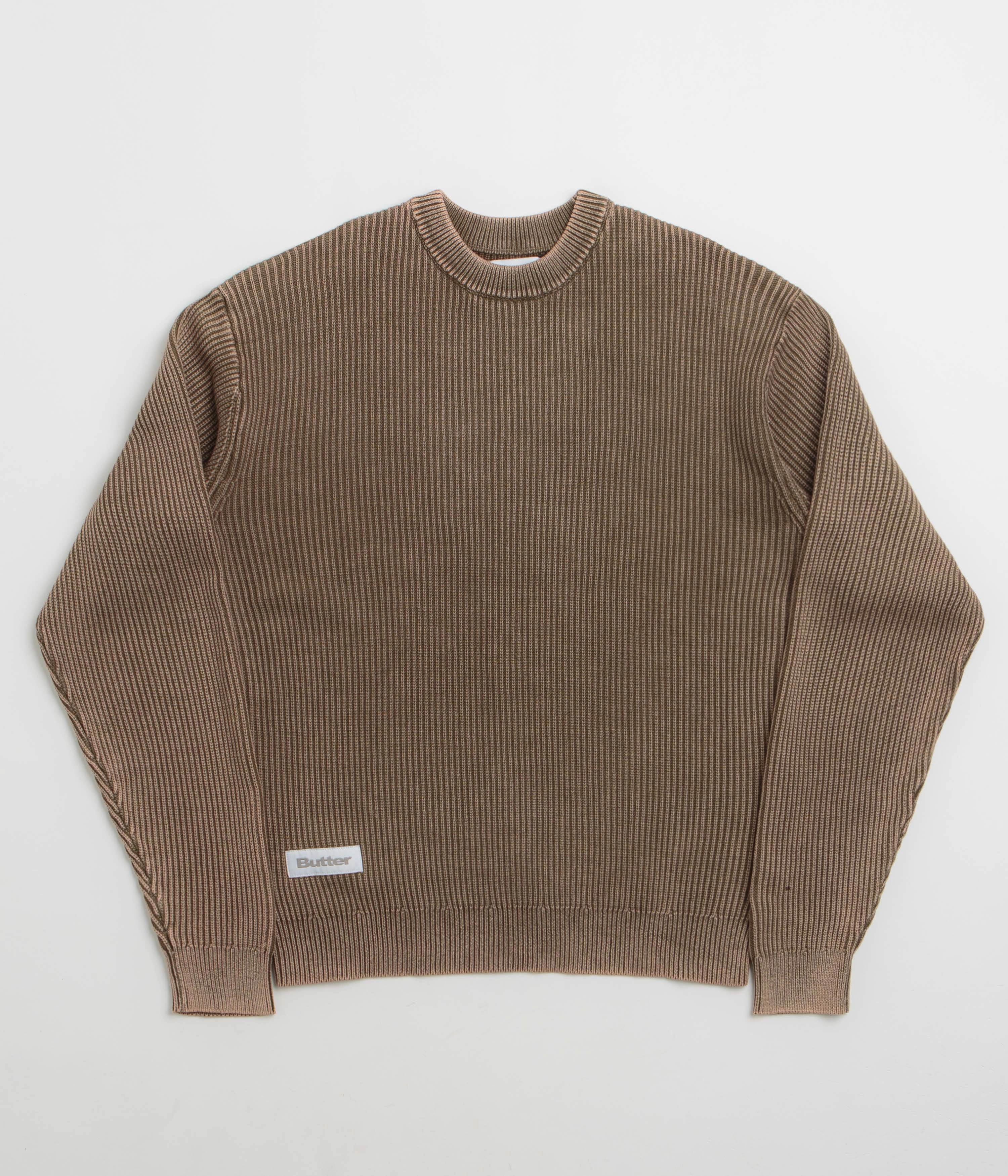 Butter Goods Bleach Knit Crewneck Sweatshirt - Brown Fresh Bold Plaid Design