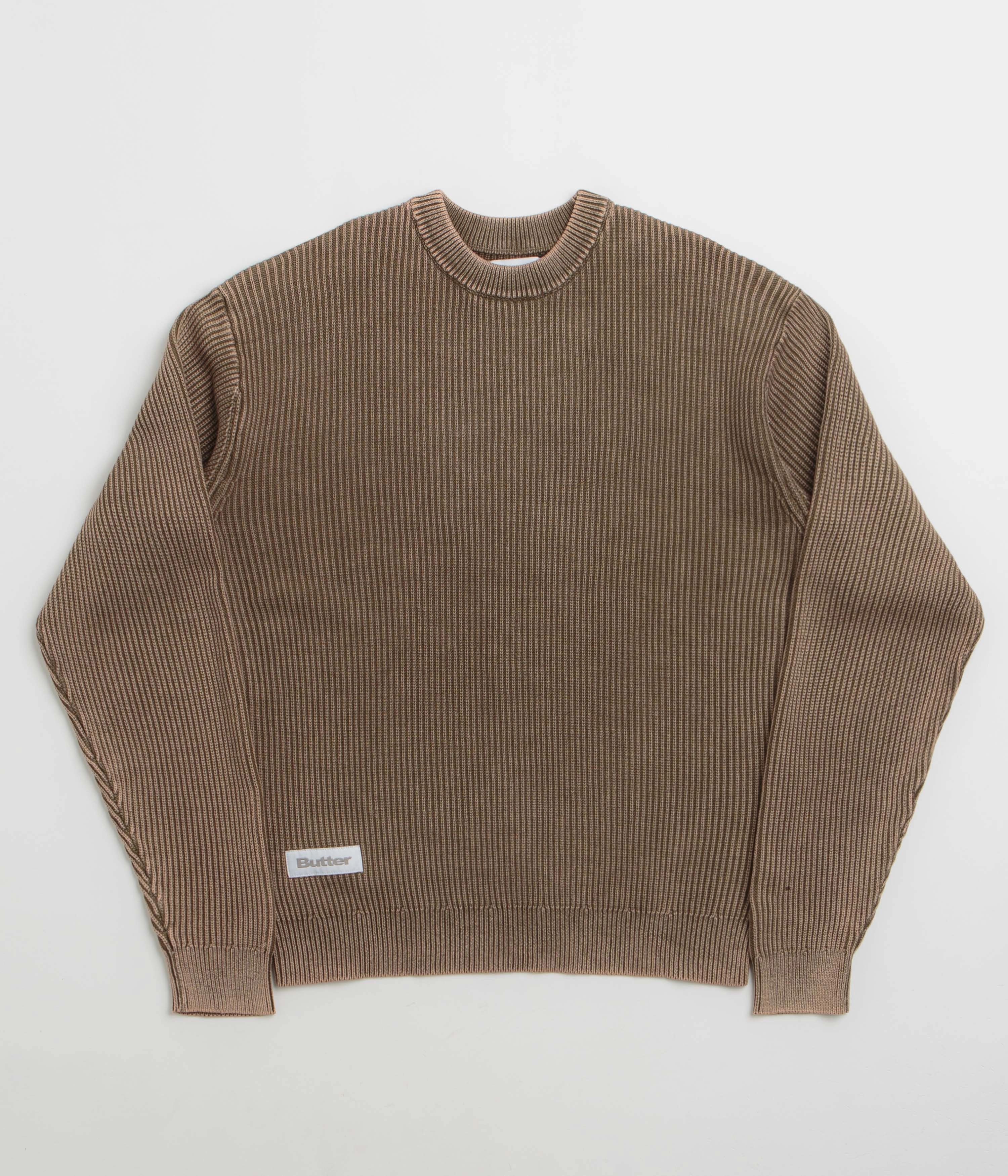 Butter Goods Bleach Knit Crewneck Sweatshirt - Brown Neutral Colors