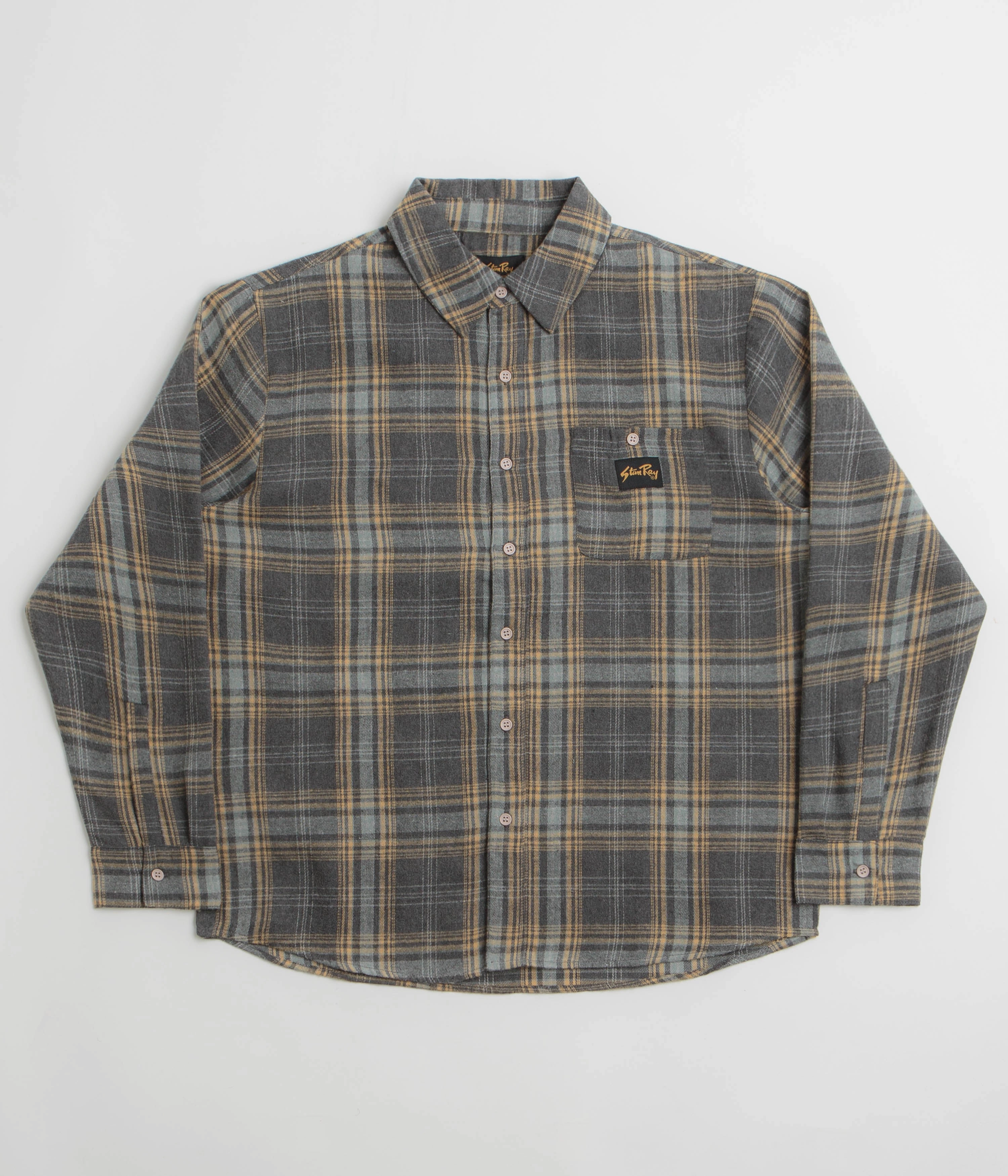 slim cut Youthful Vibe Stan Ray Flannel Shirt - Charcoal Plaid