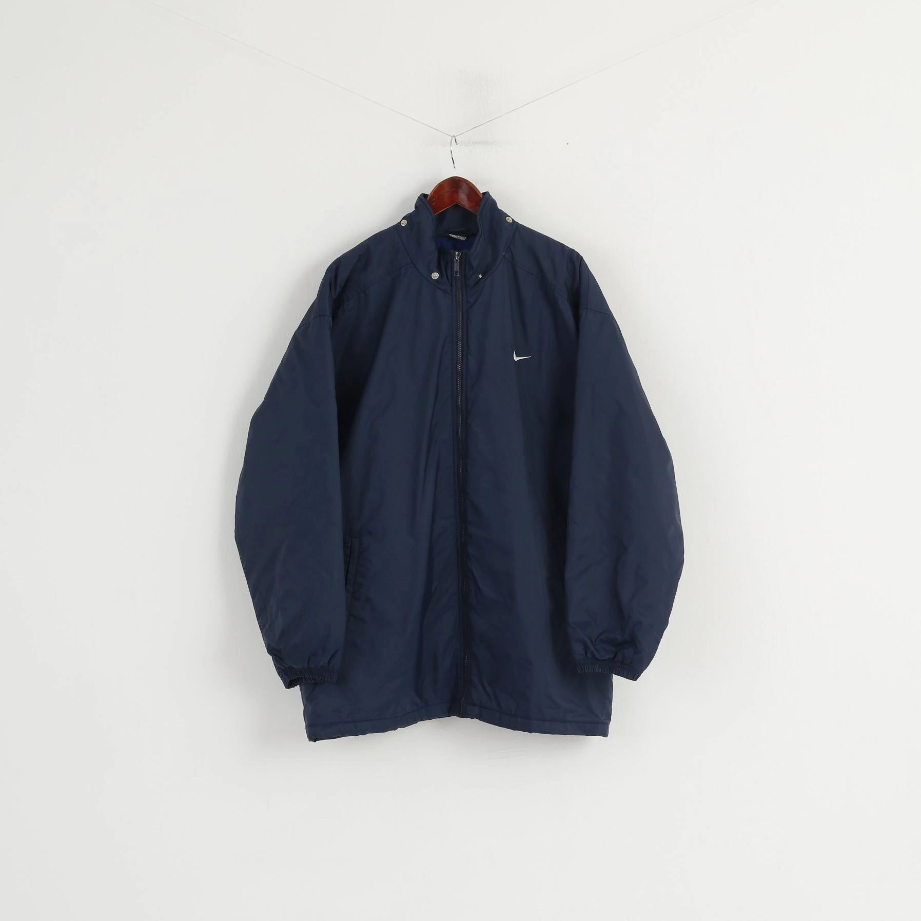 Nike Men L 183 Jacket Navy Nylon Waterproof Padded Full Zipper Retro Top Hike Ready Performance Jacket