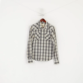 Hollister Men S Casual Shirt Brown Check Cotton Snap Button Pocket Long Sleeve Top Round Collar Abrasion resistant