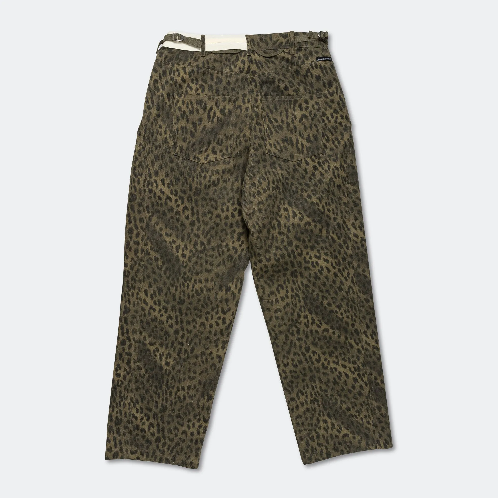 Leopard Cross-over Wide Jeans - Khaki No Bulk Seam Design