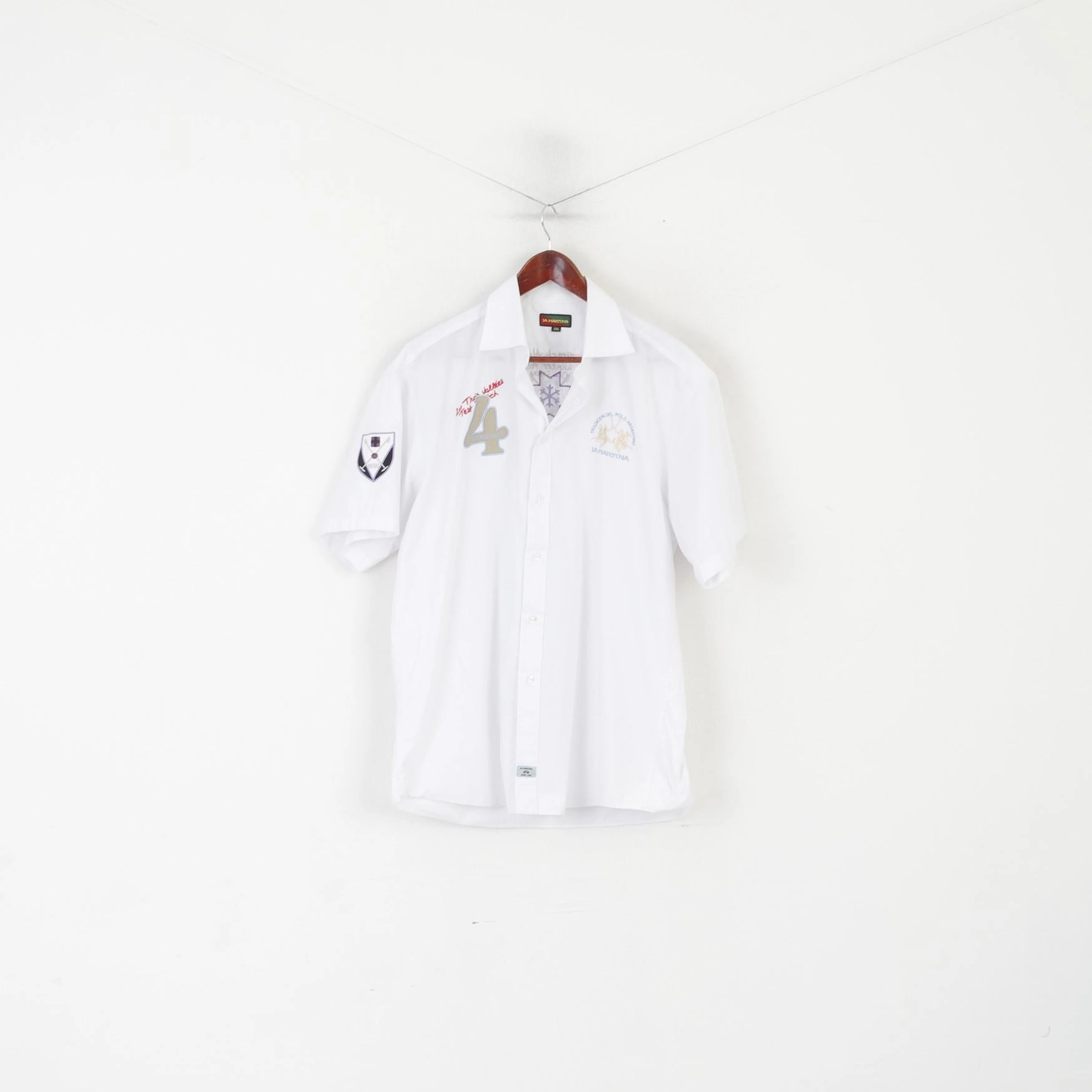 La Martina Men XXL Casual Shirt White Cotton #4 Polo Argentino French Alps Top High-End Look