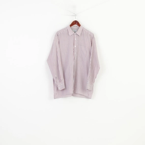 Champion Men 17.5 XL Casual Shirt White Red Striped Soft Retro Long Sleeve Top youth trend