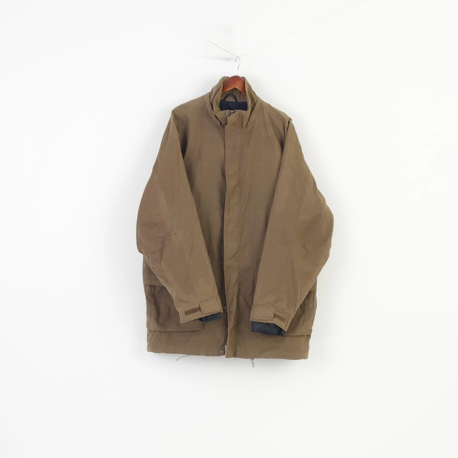 Handmade Trendy Accessory Redgreen Men XXL Jacket Khaki Nylon Cotton Blend Padded Full Zipper Removable Lining Vintage Top