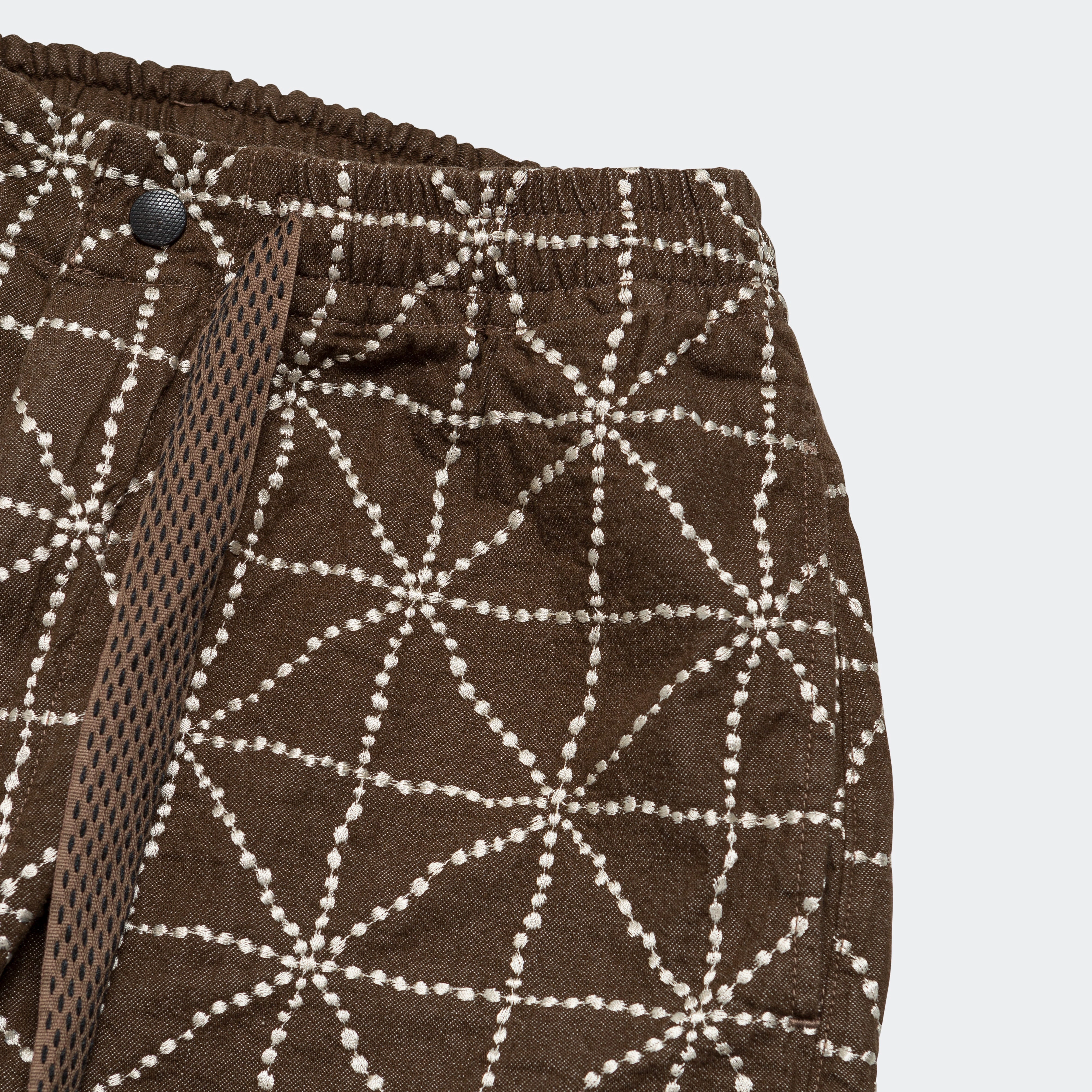 8oz Color Denim FOLK-DOJO Embroidery EASY Pants - Brown Wrinkle resistant fabric Weekend Style