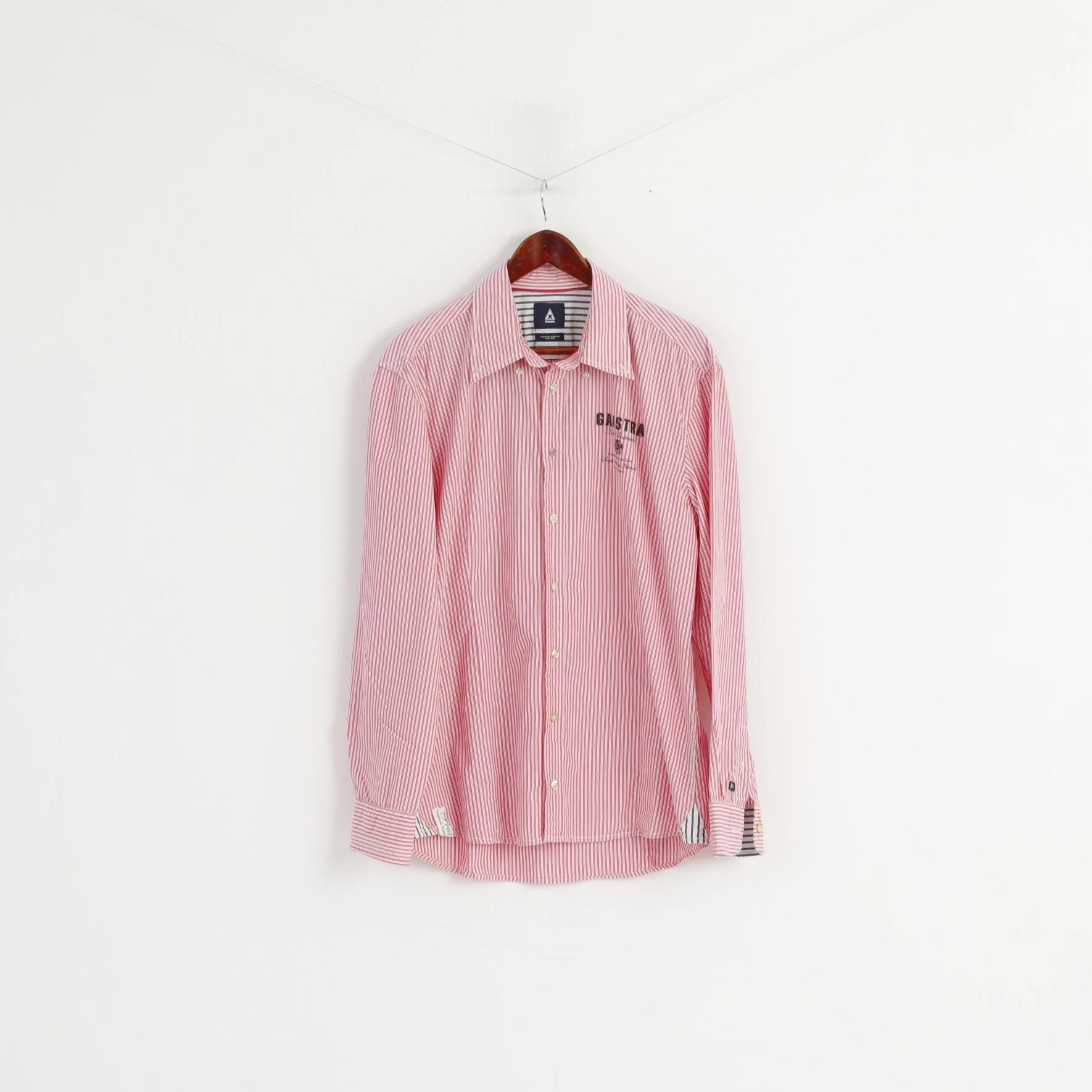 Gaastra Men XL Casual Shirt Pink Striped Cotton North Peninsula Island Long Sleeve Top Multi Layer Stitching Cooling Mesh Lining