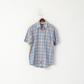 Gant Men L Casual Shirt Blue Check Key West Indigo Sport Fit Short Sleeve Top Abrasion Resistant Edging Multi Functional Pockets