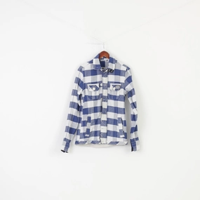 suitable for school uniforms Superdry Men S Jacket Checkered Blue White Cotton Full Zipper Bottoms Western Shirt Company Mustang