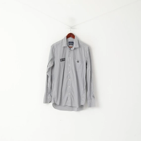 Henri Lloyd Men L Casual Shirt Gray Striped Cotton Regular Fit Long Sleeve Lotus Team Top Holiday Gift Vibrant color