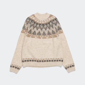 5G Wool NORDIC SMILIE Patch Raglan Sweater - Ecru ZeroWaste Knitting Technique