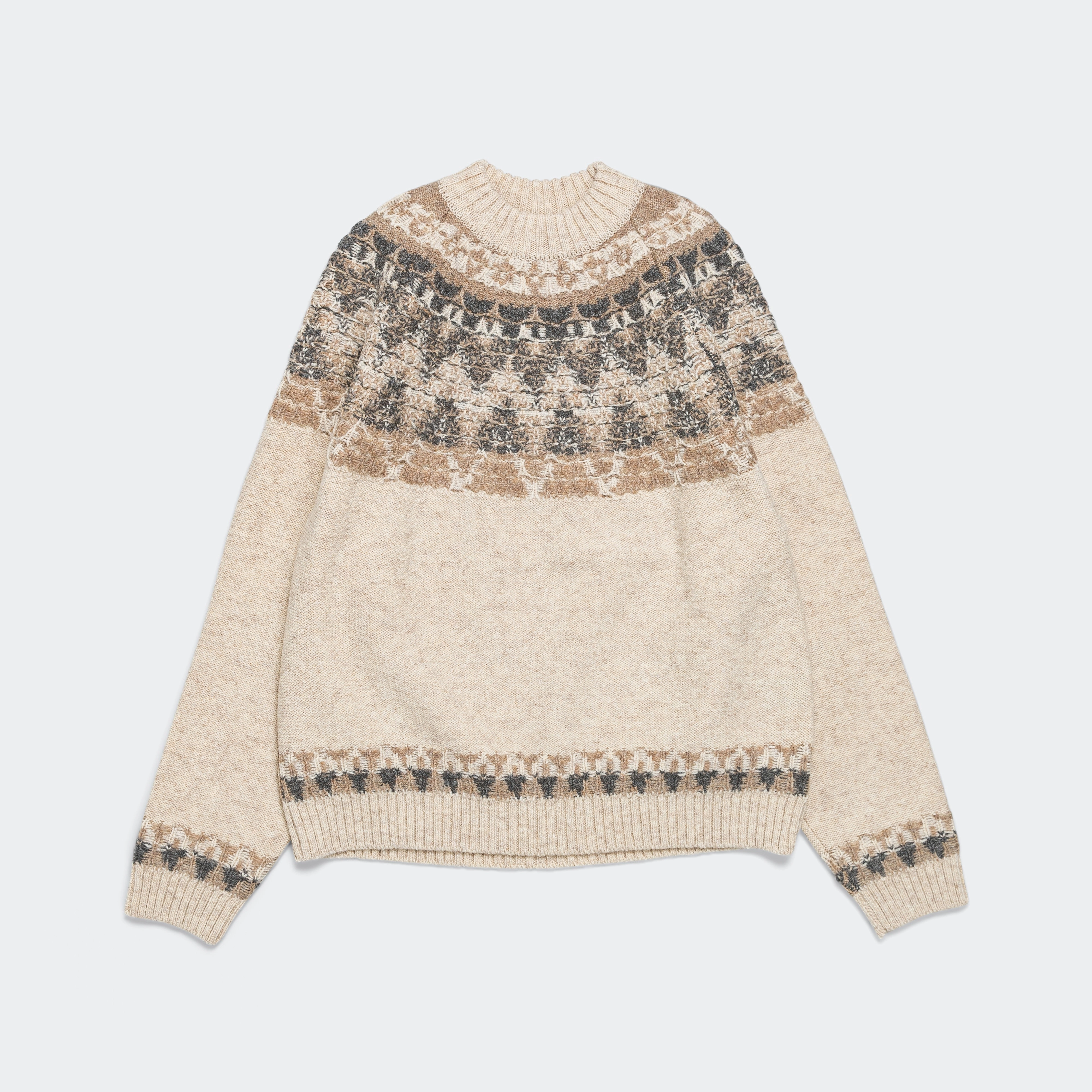 5G Wool NORDIC SMILIE Patch Raglan Sweater - Ecru ZeroWaste Knitting Technique