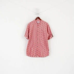 Wenet Textilien Men L Casual Shirt Pink Cotton Emroidered Floral Tyrol Trachten Top Earthy Palette