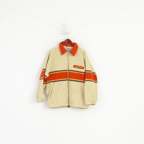 Dry Flexible Design Speedo Men L Jacket Cream Cotton Denim Vintage Bomber Full Zipper Retro Top