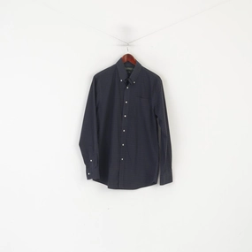 Lauren Ralph Lauren Men 40-41 16 L Casual Shirt Navy Green Check Fitted Cotton Long Sleeve Top Classic Collar
