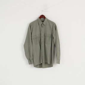 Stretchy Cloth Camel Acitve Men M Casual Shirt Cotton Green Army Pockets Outdoor Long Sleeve Top