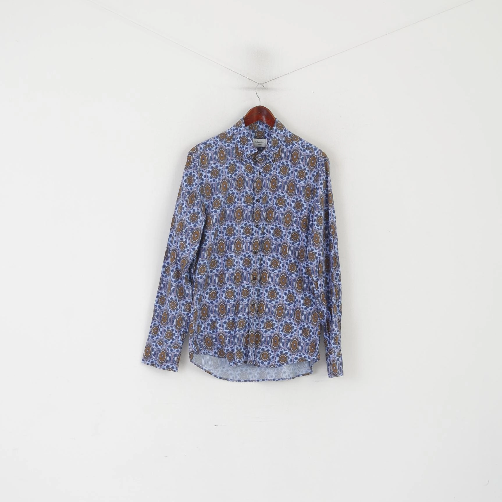 Stenstroms Men 16.5 42 M Casual Shirt Blue Cotton Slimline Printed Long Sleeve Top Winter Collection