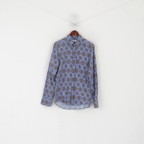 Stenstroms Men 16.5 42 M Casual Shirt Blue Cotton Slimline Printed Long Sleeve Top Winter Collection