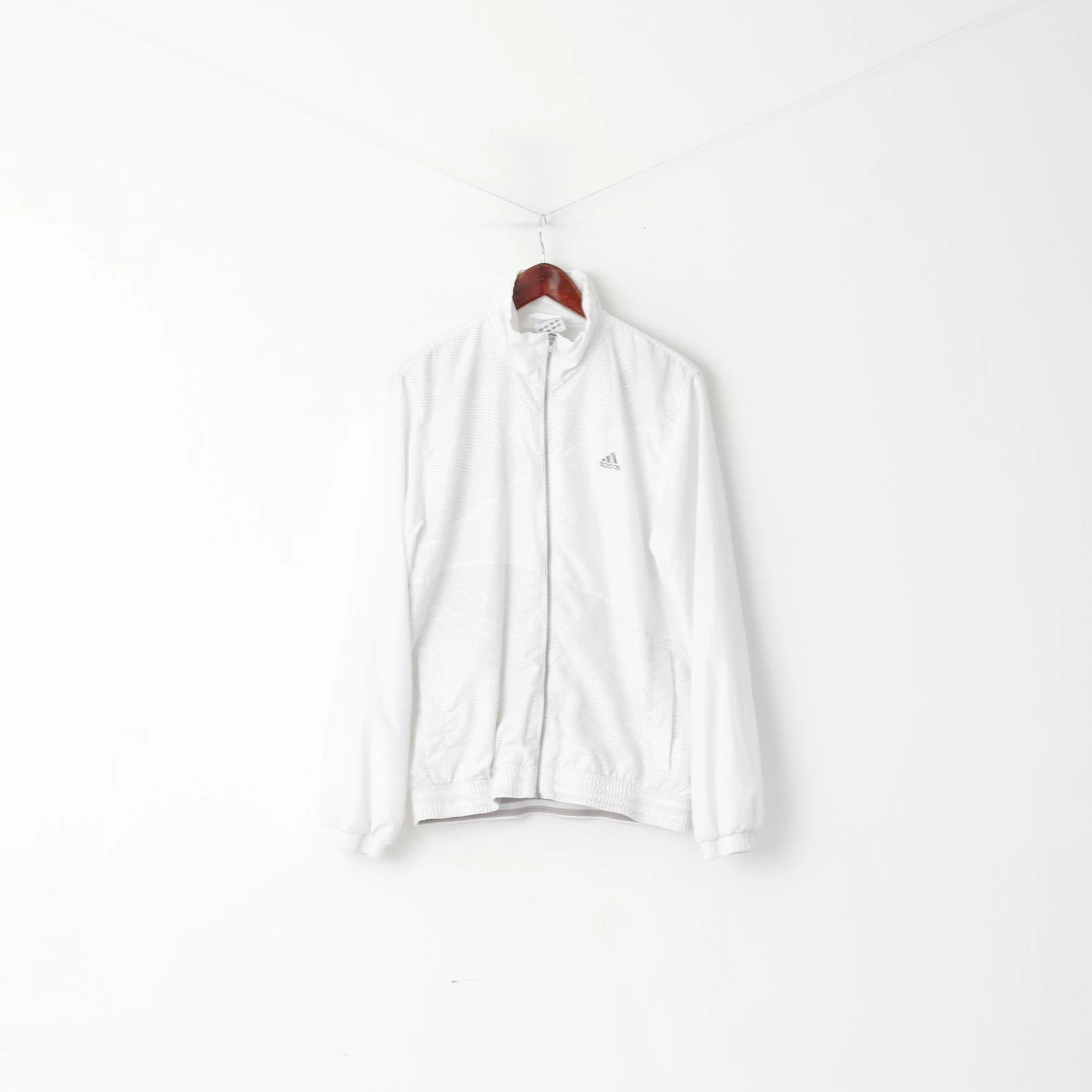 Adidas Men M 180 Jacket White Shiny Bomber Activewear Full Zipper Mesh Lined Top Action Quick Fit