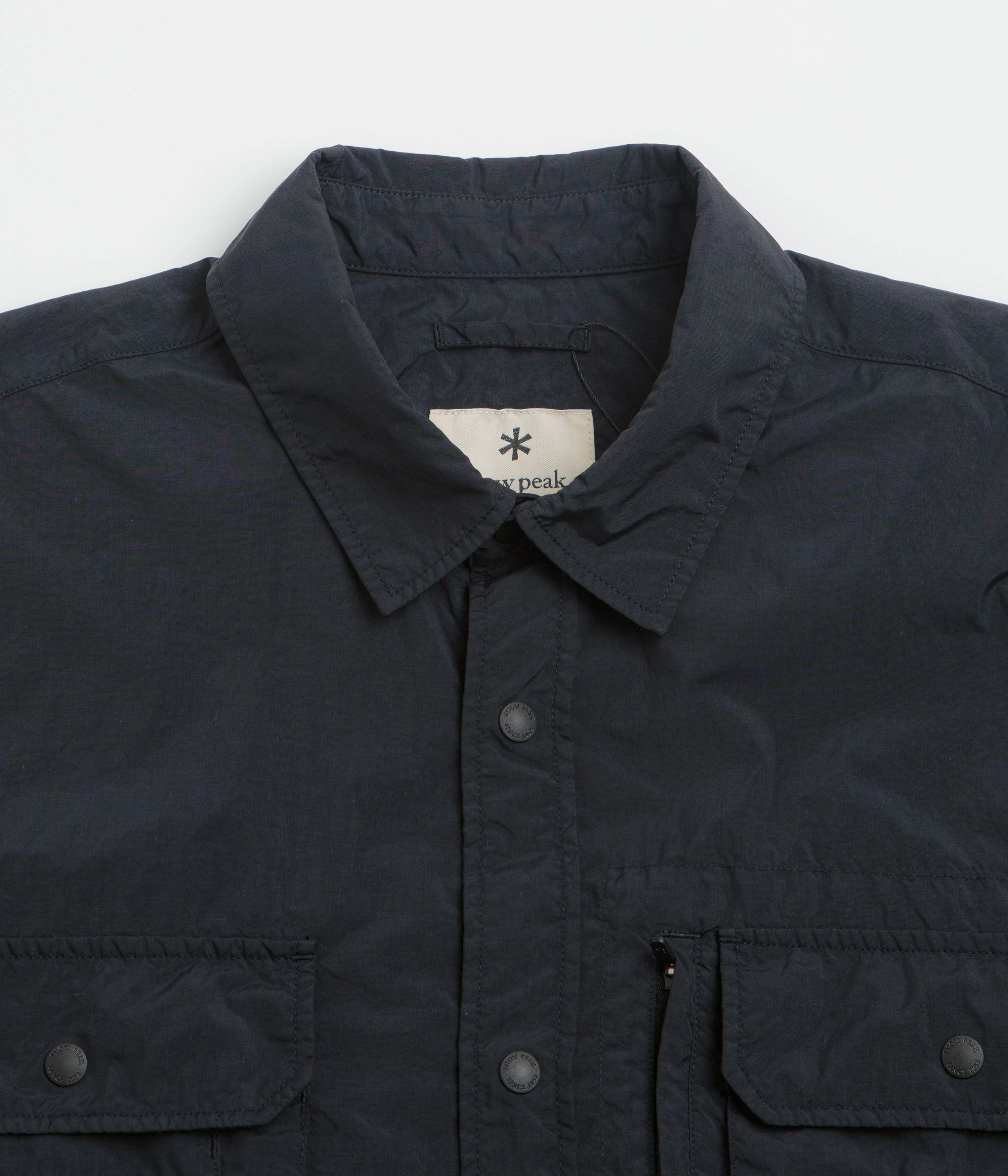 Round Collar Layering Essential Snow Peak Garment Dyed Convertible Shirt - Black