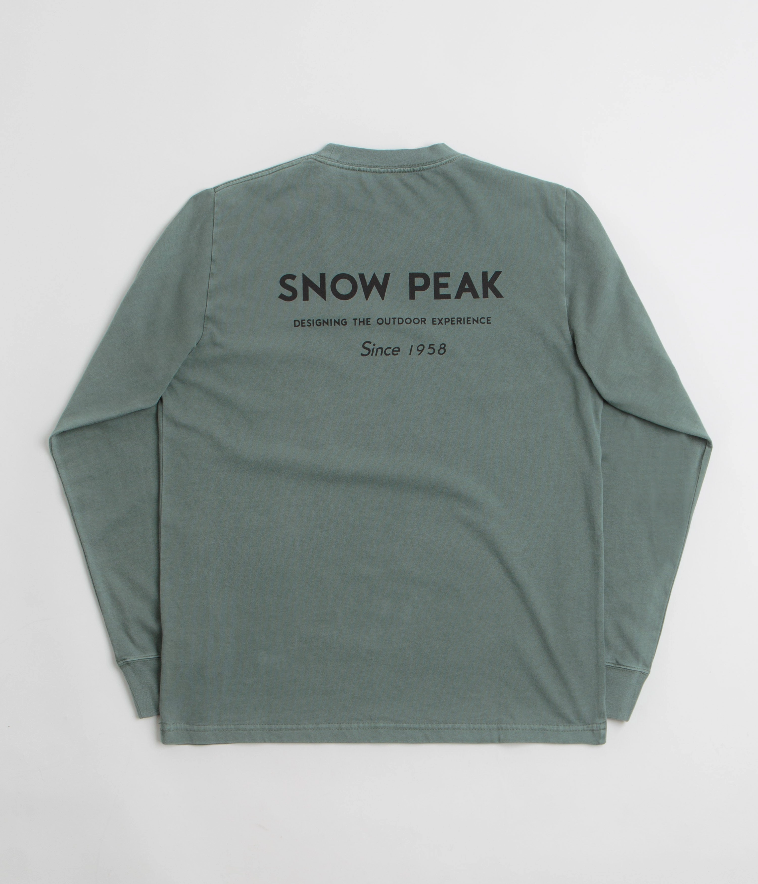 harmonious Outdoor Light Snow Peak Garment Dyed Long Sleeve T-Shirt - Dark Green