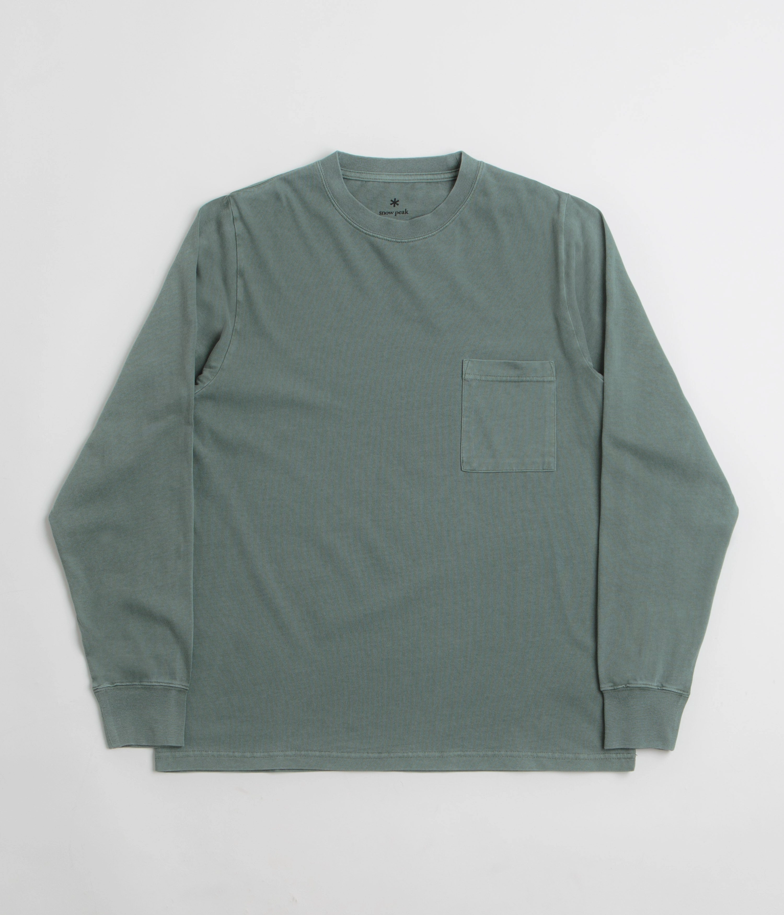 Snow Peak Garment Dyed Long Sleeve T-Shirt - Dark Green fade resistant color Sporty Chic
