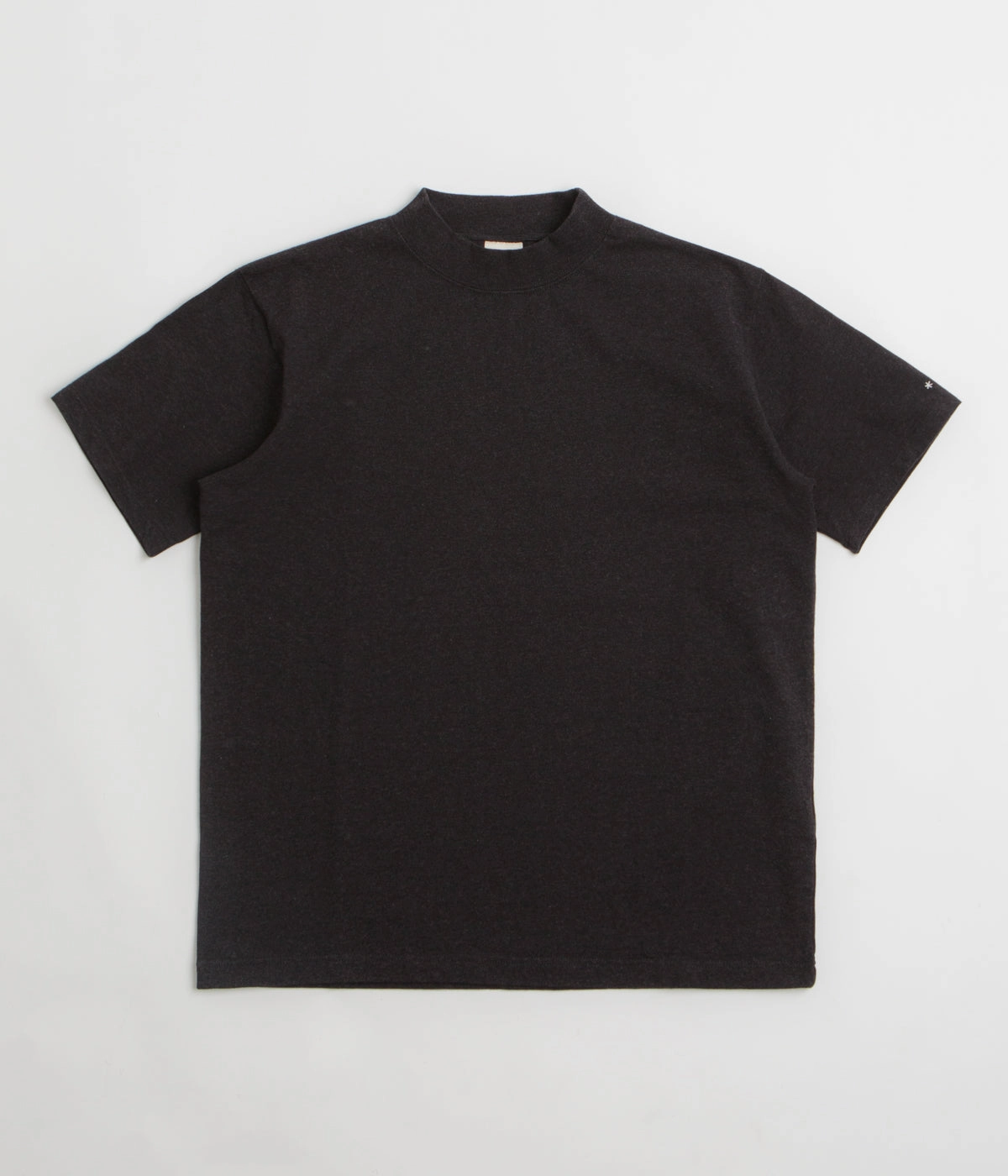 Vintage Look Relaxed Everyday Wear Snow Peak Recycled Cotton Heavy Mockneck T-Shirt - Black