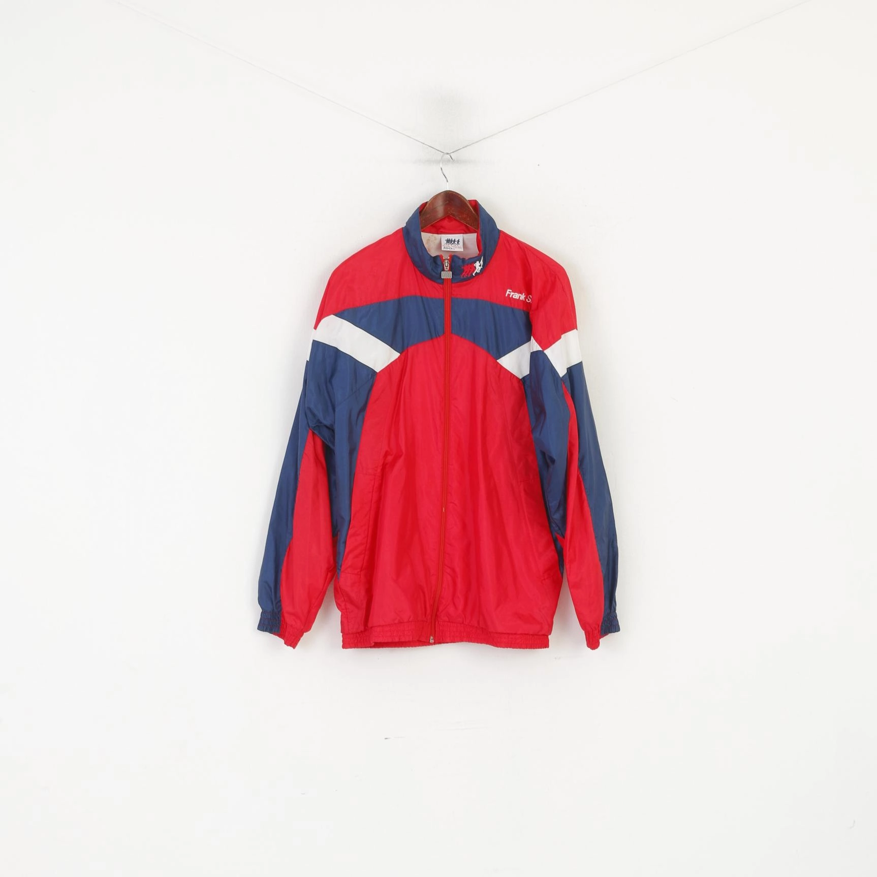 Frank Shorter Sportswear Men L Jacket Red Vintage Shiny Zip Up Run Track Top Stretchy Thermal Comfort