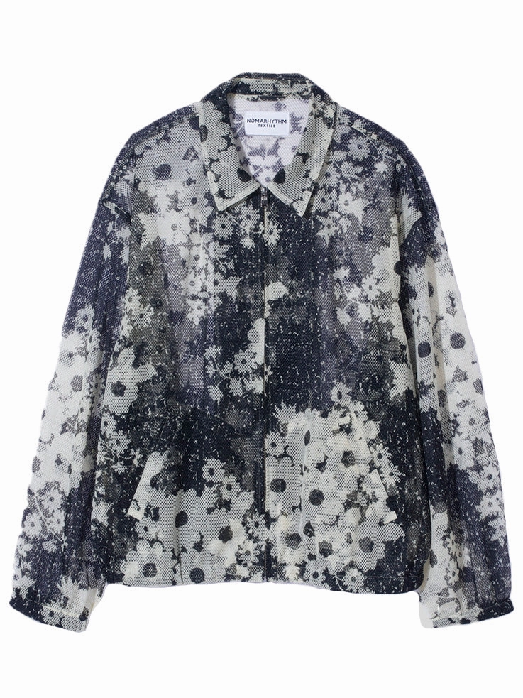 Withstand Cross Ventilation Channels Floral Mesh Zip Blouson - Floral Noise Black