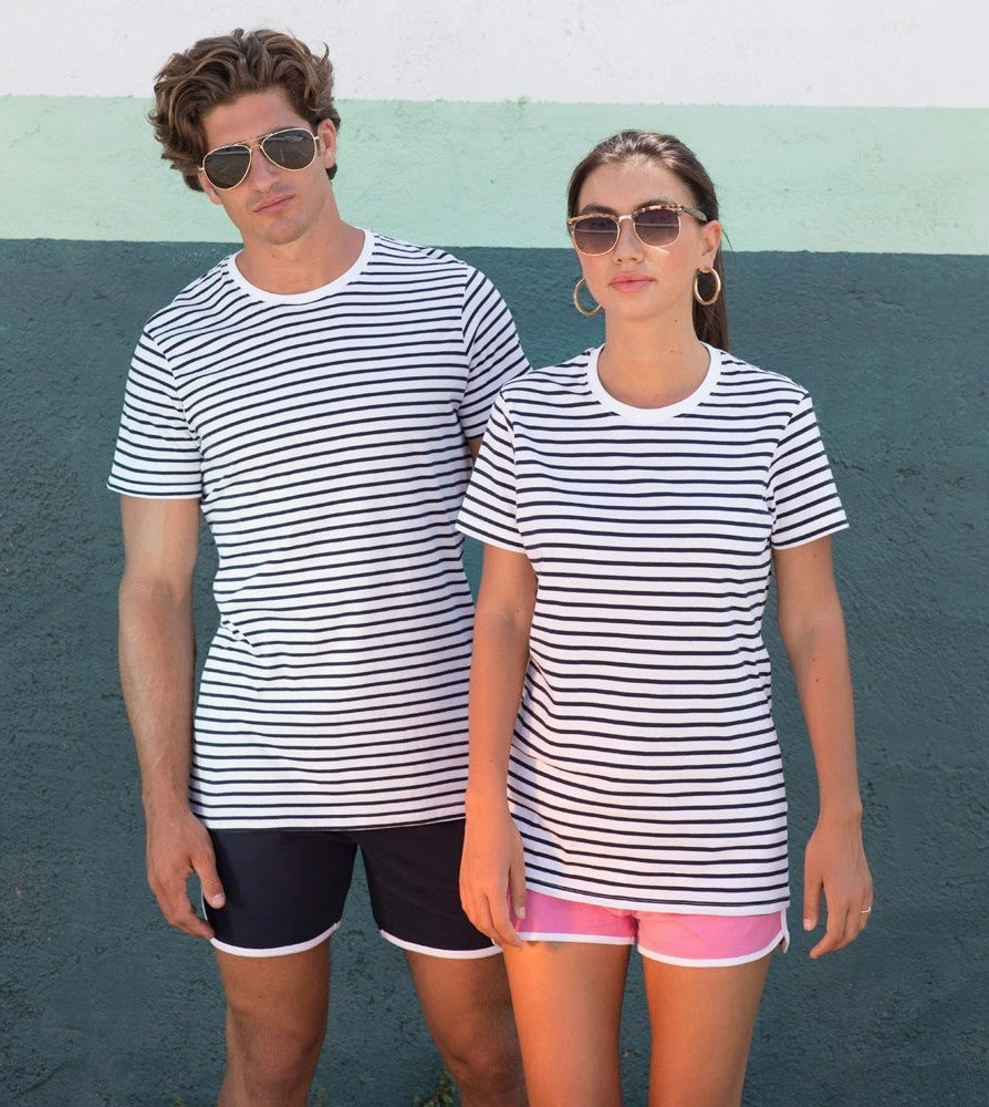 Unisex Striped T-Shirt | HEATHER GREY/WHITE Skin Friendly Lining