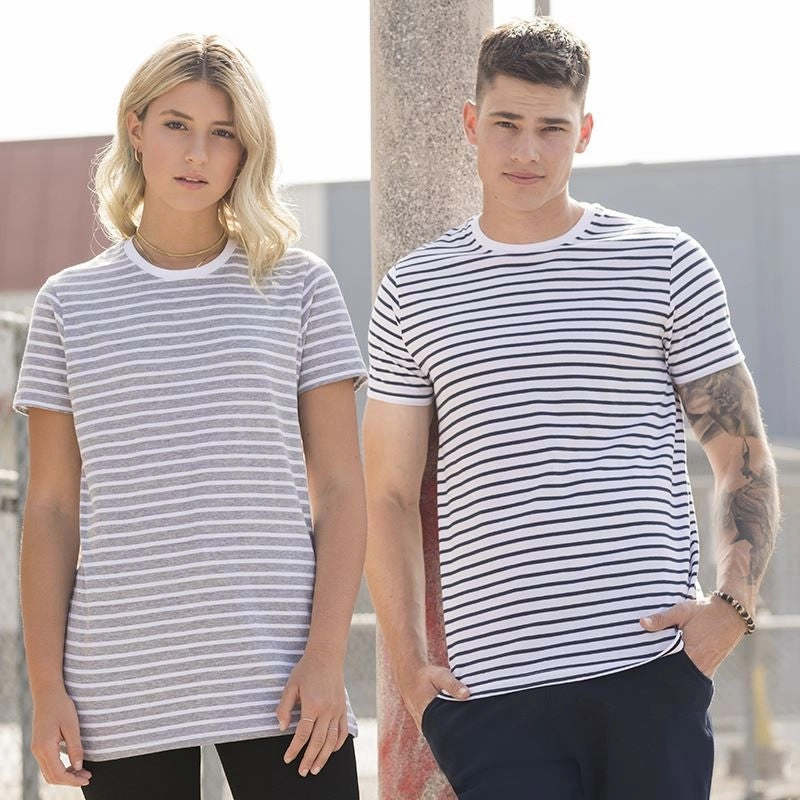 Unisex Striped T-Shirt | HEATHER GREY/WHITE Casual Comfort Look Ultra Soft Texture