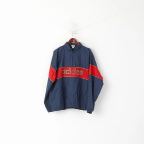 Sports use Adidas Men XL Pullover Jacket Navy Vintage Zip Neck Hidden Hood Reflective Top