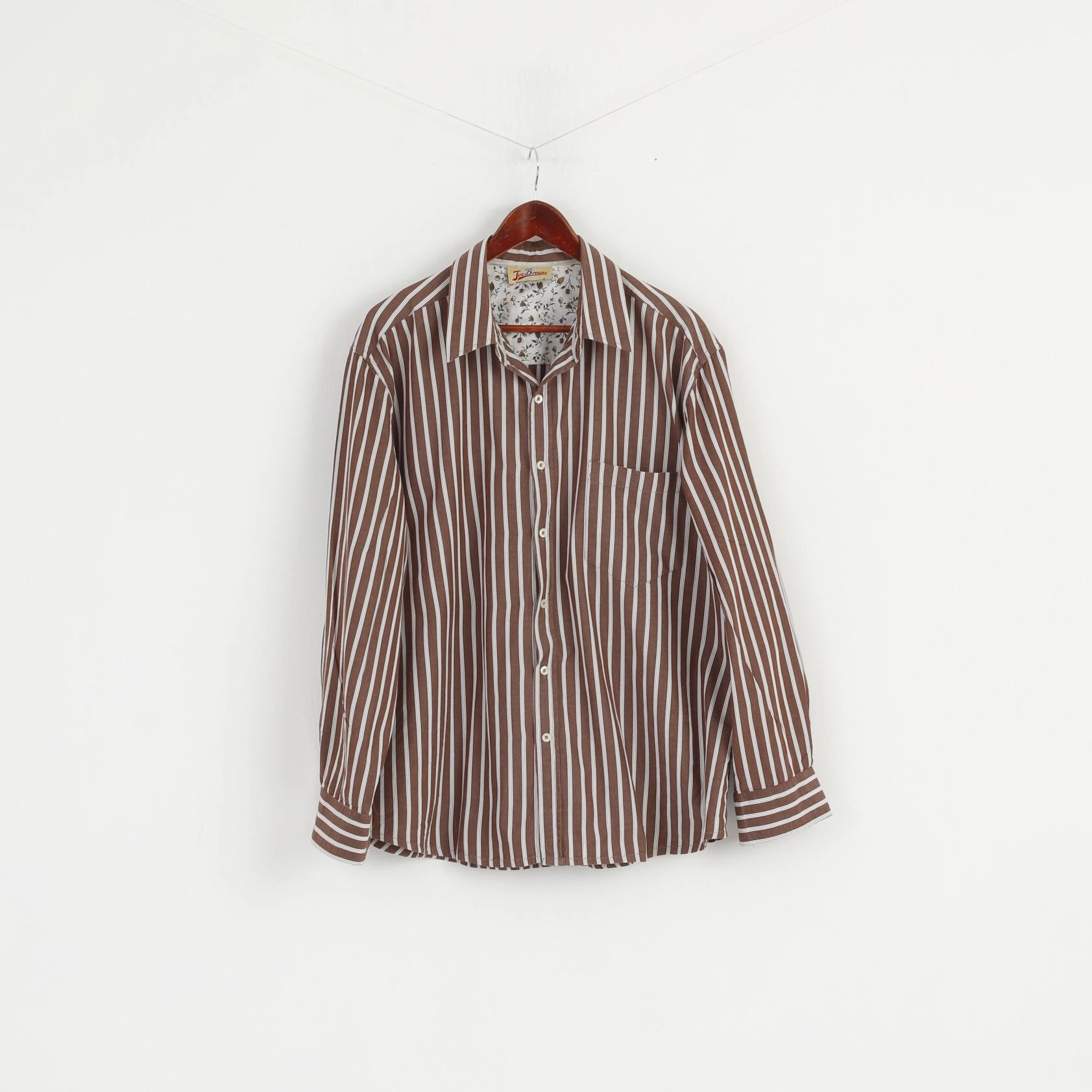 Joe Brown Men XL (XXL) Casual Shirt Brown White Striped Cotton Long Sleeve Top Micro Perforated Texture Non Chafe Seams