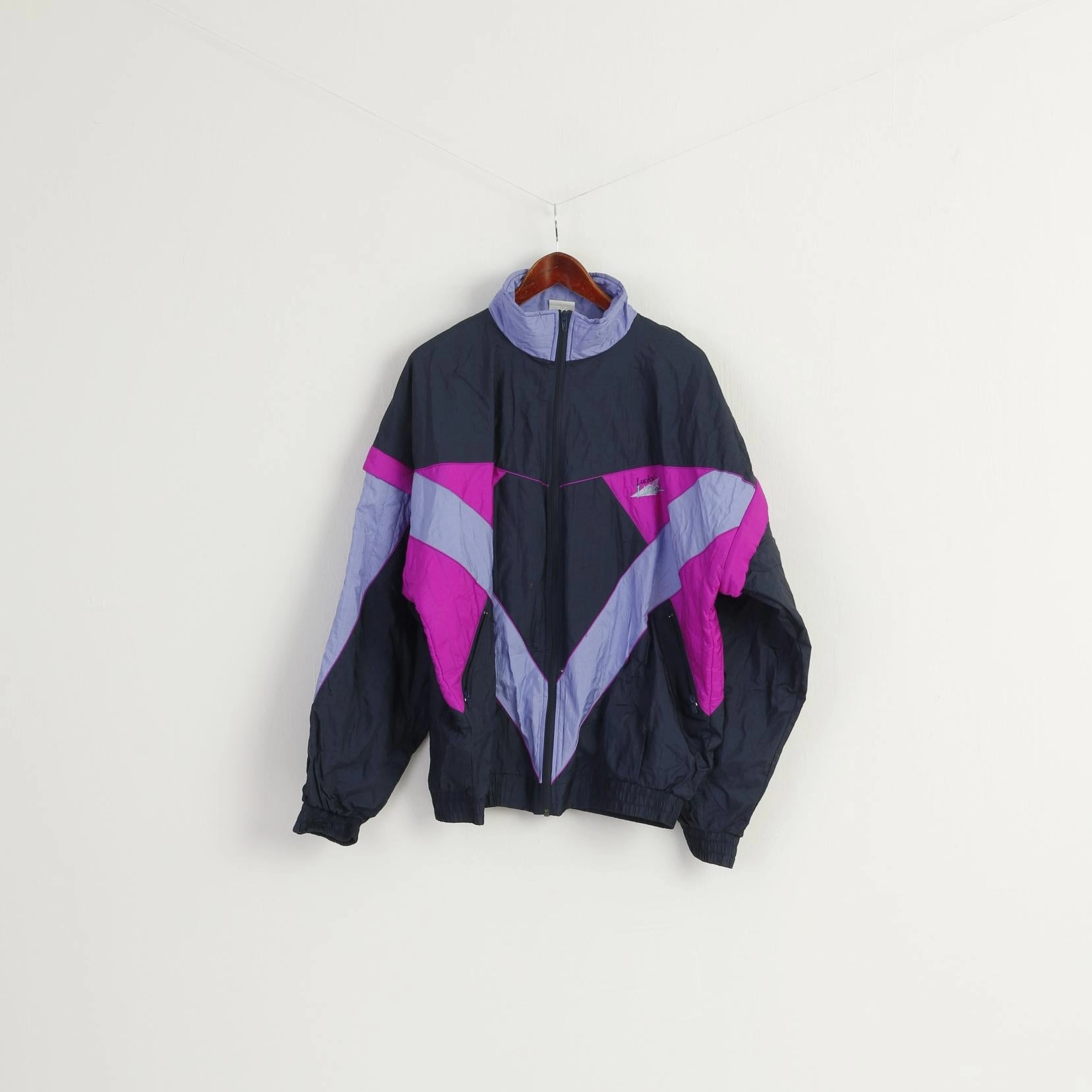 Lucky Line Men XL Jacket Purple Shiny Vintage Sportswear Removable Sleeve Top Striped ElasticWaistband