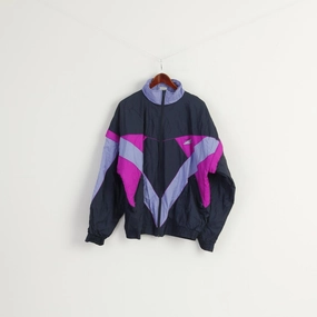 Lucky Line Men XL Jacket Purple Shiny Vintage Sportswear Removable Sleeve Top Striped ElasticWaistband