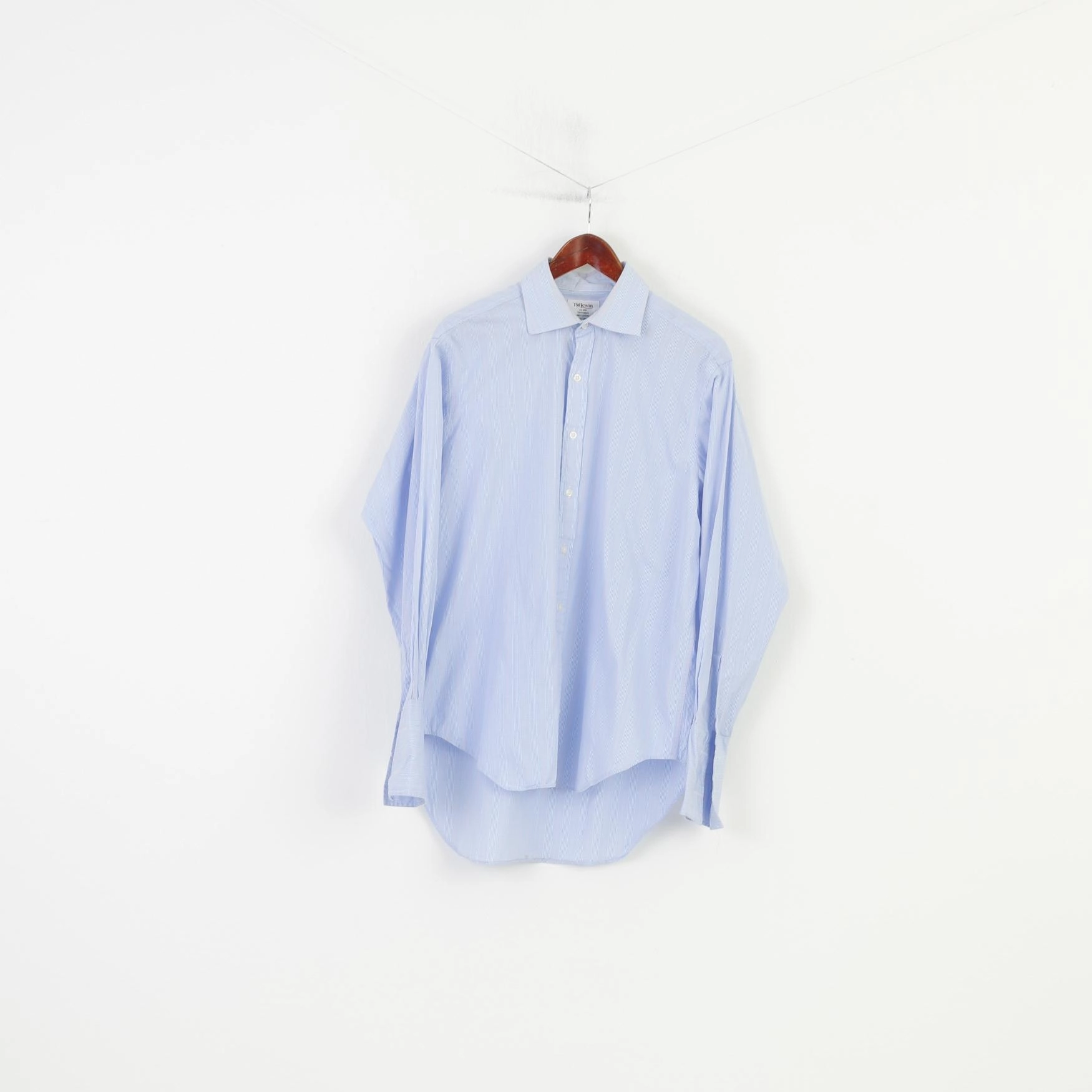 TM Lewin Men 34.5 L Casual Shirt Blue Checkered Cotton Cuffs Long Sleeve Classic Top Multipurpose Utility