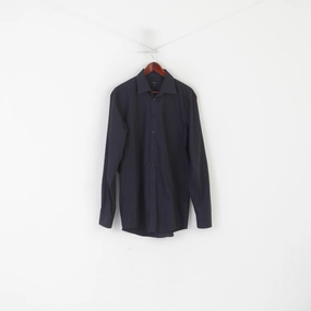 Venti Men 42 L Casual Shirt Black Cotton Plain Elegent Long Sleeve Non-Iron Top Seamless Shoulder Construction