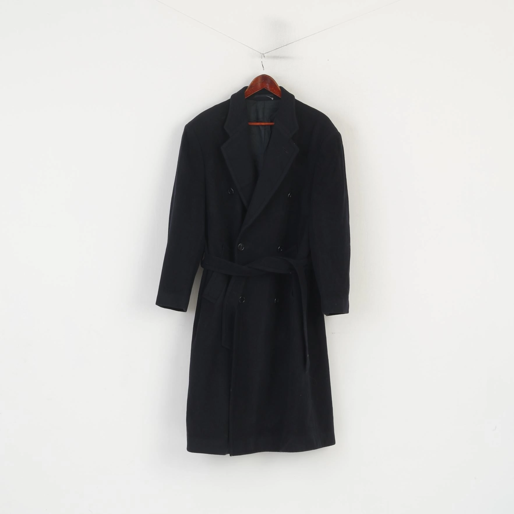 David Moss Colection Men S (M) Coat Navy Vintage Wool Cashmere Blend Belted Overcoat Fresh Look Breathable wear