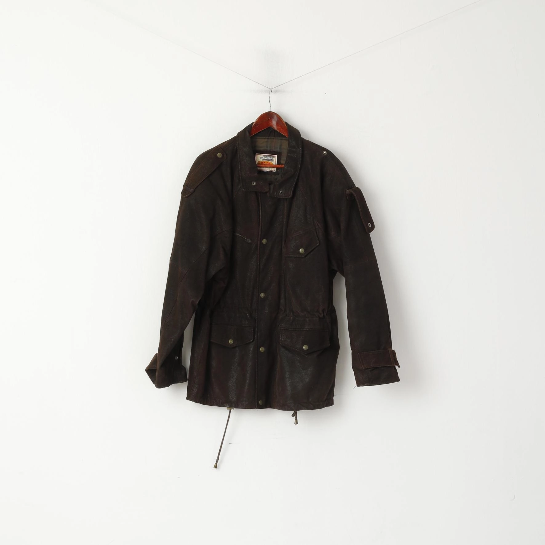 Layer Smart Rollo Club Men XS Jacket Brown Shiny Leather Vintage Biker Full Zipper Pilot Oklahoma Top