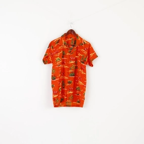 Soft Collar Design Vintage Men S Casual Shirt Orange Shiny Pocket Palms Printed Summer Top