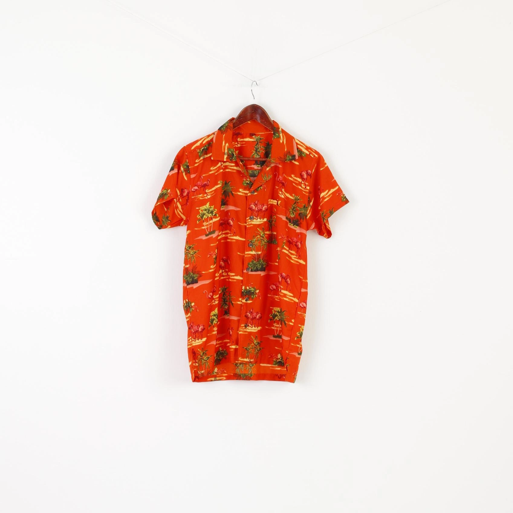 Soft Collar Design Vintage Men S Casual Shirt Orange Shiny Pocket Palms Printed Summer Top