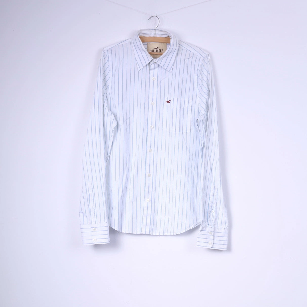 Hollister California Mens XL Casual Shirt Striped White Long Sleeve Cotton Top Year-Round Wear