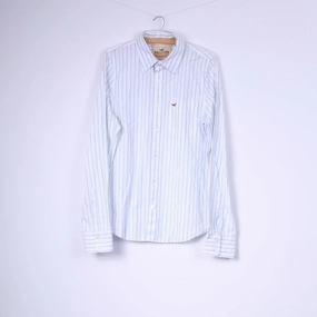 Hollister California Mens XL Casual Shirt Striped White Long Sleeve Cotton Top Year-Round Wear