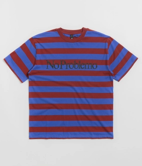 No Problemo Striped T-Shirt - Burgundy Multi Flattering Cut Washable