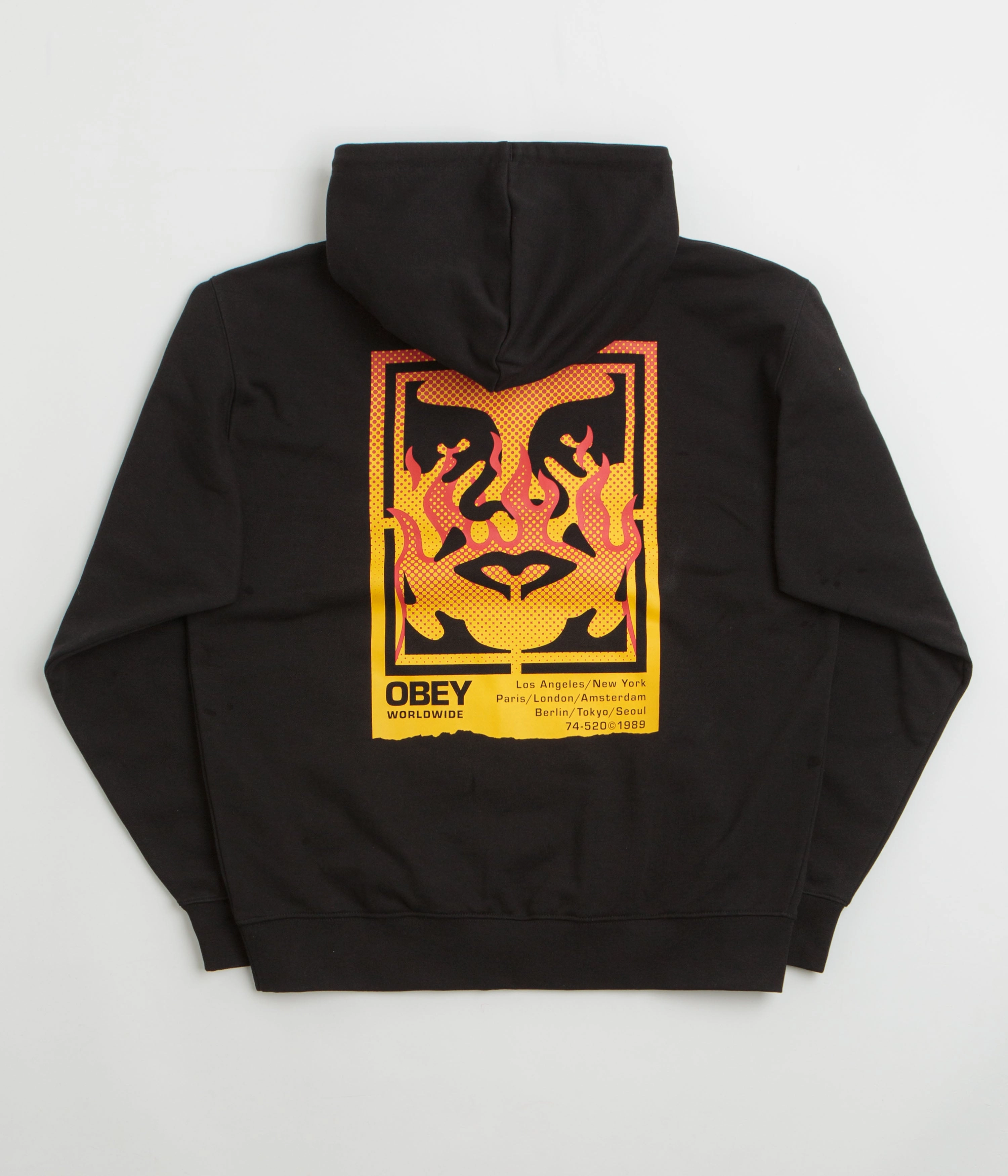 Fashionable Layer Fresh Style Obey Icon Stencil Flame Hoodie - Black