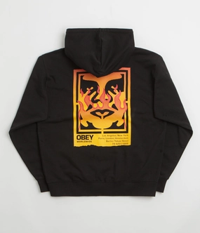 Fashionable Layer Fresh Style Obey Icon Stencil Flame Hoodie - Black